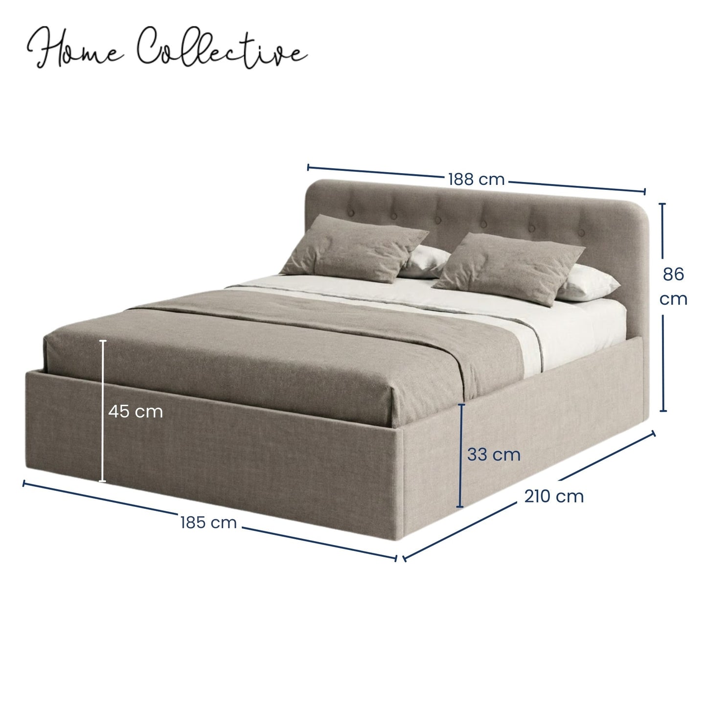 Home Collective Polsterbett 100x200 | 120x200 | 140x200 | 160x200 | 180x200 | 200x200 Doppelbett Bett mit verstellbarem Lattenrost & Stauraum, wählbare Matratze (Federkern H2 / Kaltschaum H3)