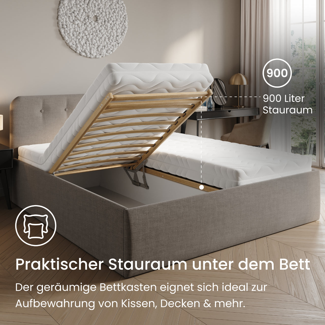 Home Collective Polsterbett 100x200 | 120x200 | 140x200 | 160x200 | 180x200 | 200x200 Doppelbett Bett mit verstellbarem Lattenrost & Stauraum, wählbare Matratze (Federkern H2 / Kaltschaum H3)