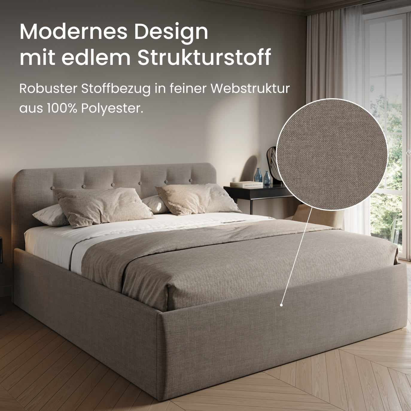 Home Collective Polsterbett 100x200 | 120x200 | 140x200 | 160x200 | 180x200 | 200x200 Doppelbett Bett mit verstellbarem Lattenrost & Stauraum, wählbare Matratze (Federkern H2 / Kaltschaum H3)