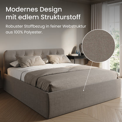 Home Collective Polsterbett 100x200 | 120x200 | 140x200 | 160x200 | 180x200 | 200x200 Doppelbett Bett mit verstellbarem Lattenrost & Stauraum, wählbare Matratze (Federkern H2 / Kaltschaum H3)