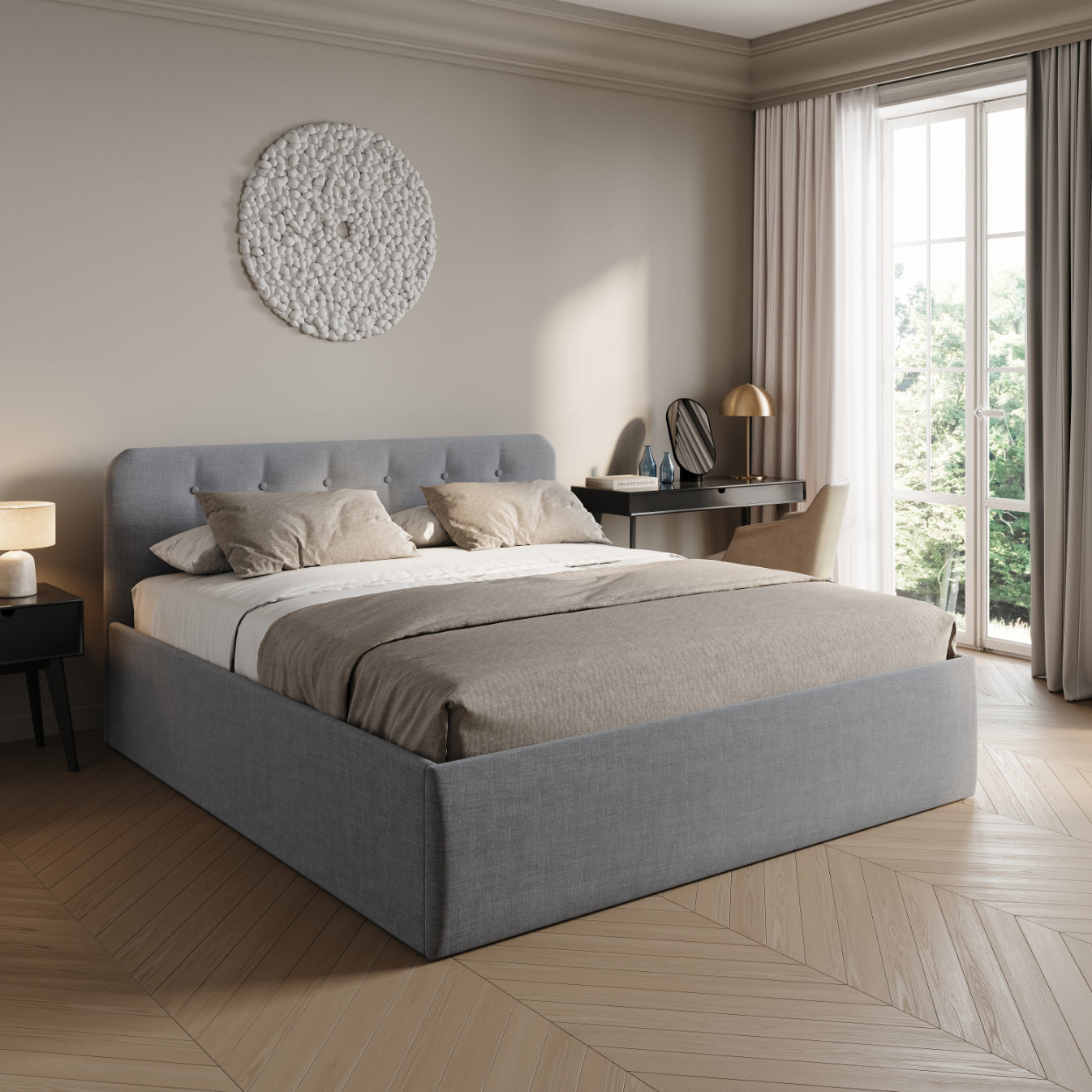 Home Collective Polsterbett 100x200 | 120x200 | 140x200 | 160x200 | 180x200 | 200x200 Doppelbett Bett mit verstellbarem Lattenrost & Stauraum, wählbare Matratze (Federkern H2 / Kaltschaum H3)