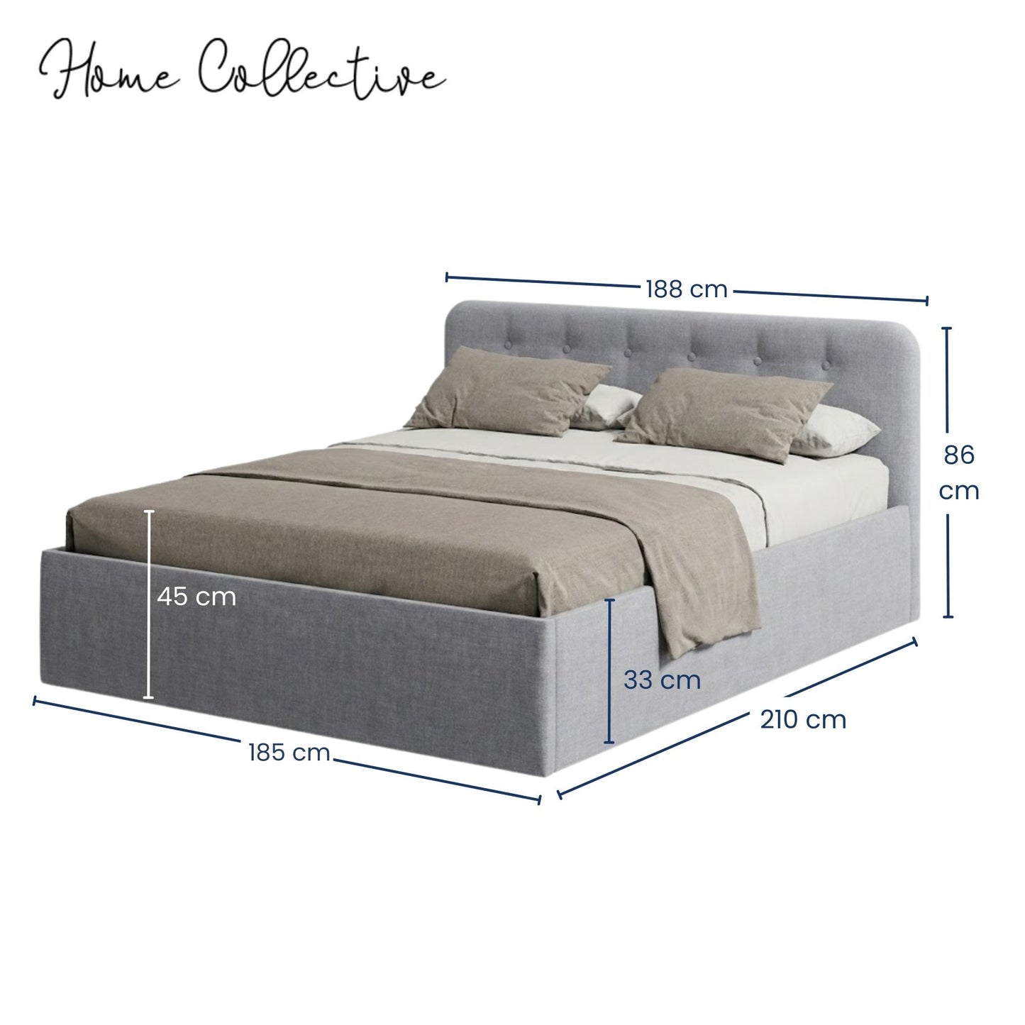 Home Collective Polsterbett 100x200 | 120x200 | 140x200 | 160x200 | 180x200 | 200x200 Doppelbett Bett mit verstellbarem Lattenrost & Stauraum, wählbare Matratze (Federkern H2 / Kaltschaum H3)