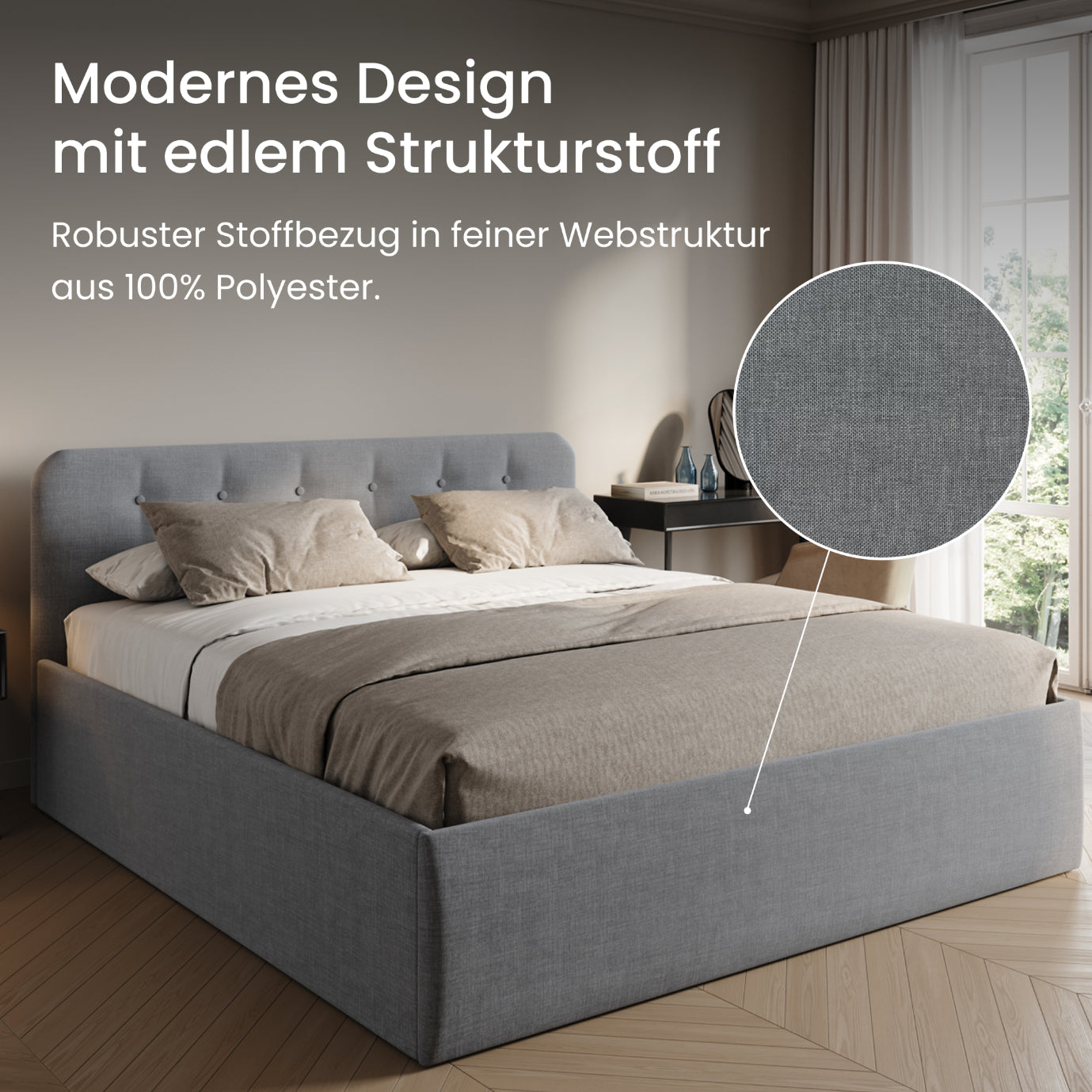 Home Collective Polsterbett 100x200 | 120x200 | 140x200 | 160x200 | 180x200 | 200x200 Doppelbett Bett mit verstellbarem Lattenrost & Stauraum, wählbare Matratze (Federkern H2 / Kaltschaum H3)