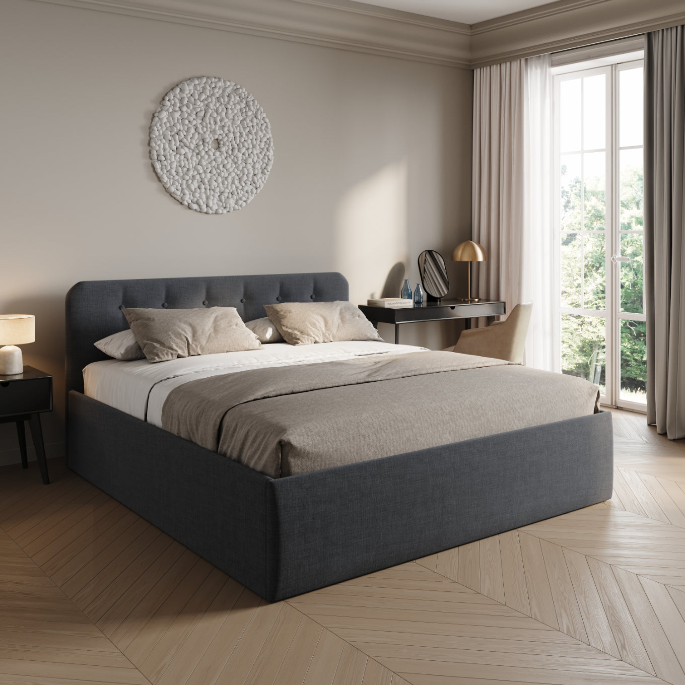 Home Collective Polsterbett 100x200 | 120x200 | 140x200 | 160x200 | 180x200 | 200x200 Doppelbett Bett mit verstellbarem Lattenrost & Stauraum, wählbare Matratze (Federkern H2 / Kaltschaum H3)