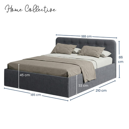 Home Collective Polsterbett 100x200 | 120x200 | 140x200 | 160x200 | 180x200 | 200x200 Doppelbett Bett mit verstellbarem Lattenrost & Stauraum, wählbare Matratze (Federkern H2 / Kaltschaum H3)