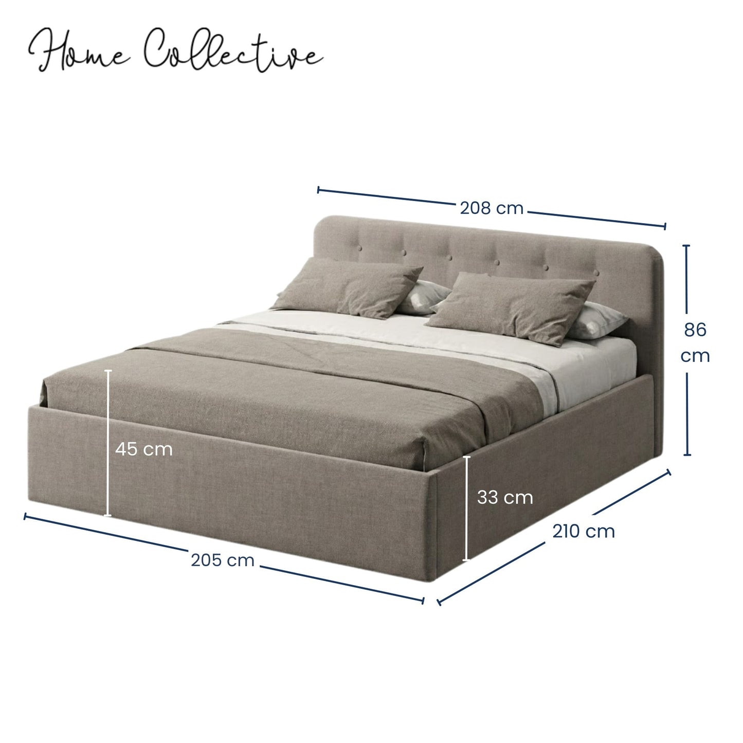 Home Collective Polsterbett 100x200 | 120x200 | 140x200 | 160x200 | 180x200 | 200x200 Doppelbett Bett mit verstellbarem Lattenrost & Stauraum, wählbare Matratze (Federkern H2 / Kaltschaum H3)