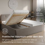 Home Collective Polsterbett 100x200 | 120x200 | 140x200 | 160x200 | 180x200 | 200x200 Doppelbett Bett mit verstellbarem Lattenrost & Stauraum, wählbare Matratze (Federkern H2 / Kaltschaum H3)