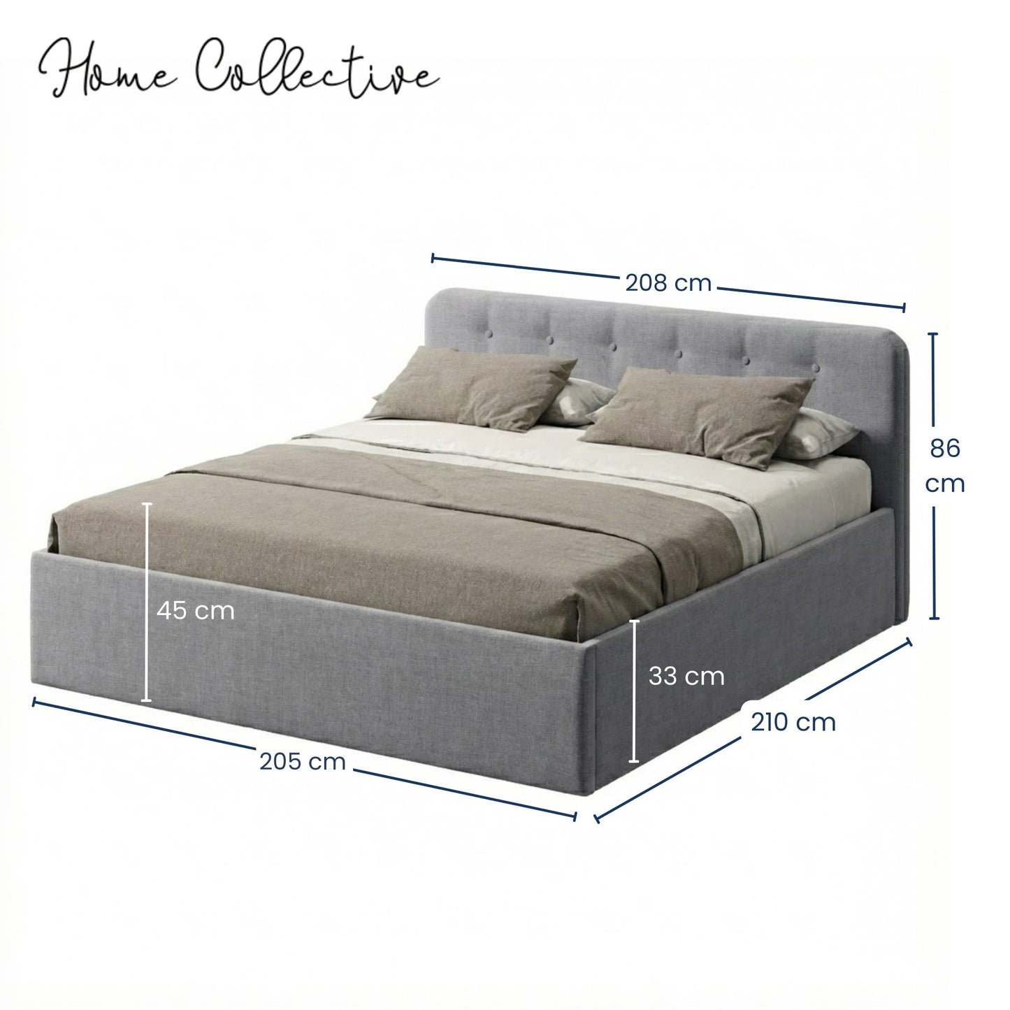 Home Collective Polsterbett 100x200 | 120x200 | 140x200 | 160x200 | 180x200 | 200x200 Doppelbett Bett mit verstellbarem Lattenrost & Stauraum, wählbare Matratze (Federkern H2 / Kaltschaum H3)