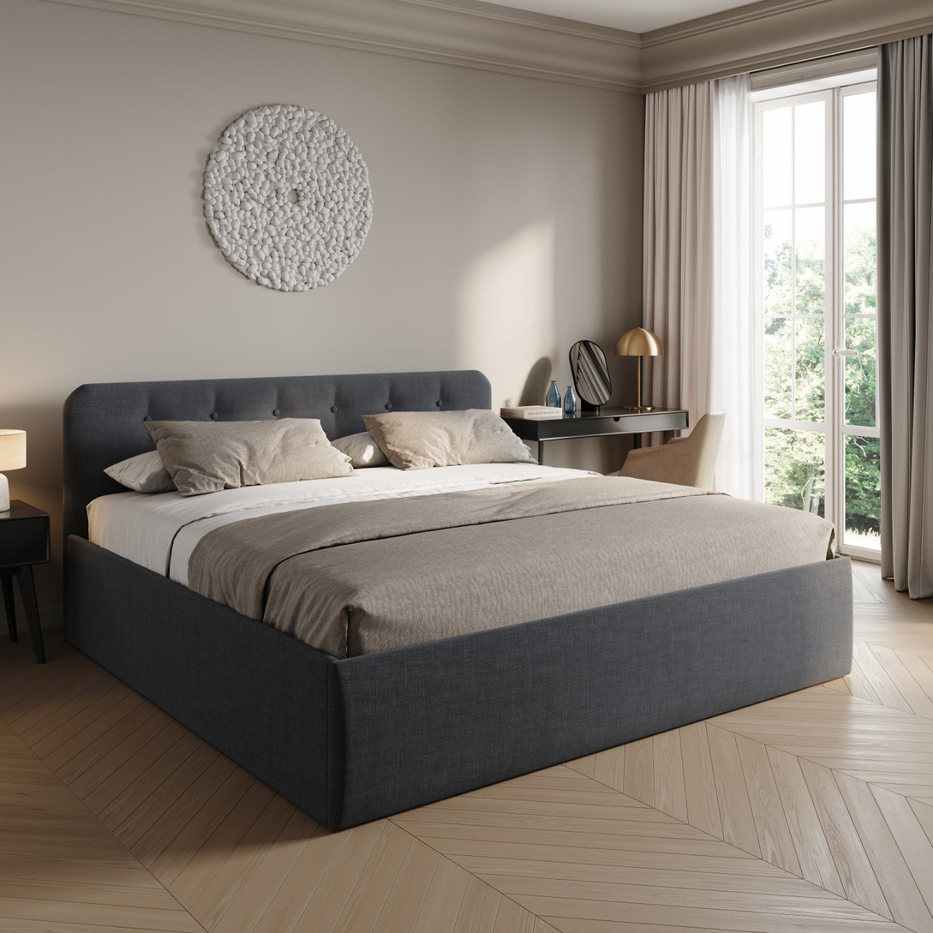 Home Collective Polsterbett 100x200 | 120x200 | 140x200 | 160x200 | 180x200 | 200x200 Doppelbett Bett mit verstellbarem Lattenrost & Stauraum, wählbare Matratze (Federkern H2 / Kaltschaum H3)