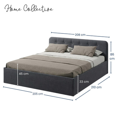 Home Collective Polsterbett 100x200 | 120x200 | 140x200 | 160x200 | 180x200 | 200x200 Doppelbett Bett mit verstellbarem Lattenrost & Stauraum, wählbare Matratze (Federkern H2 / Kaltschaum H3)