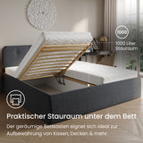 Home Collective Polsterbett 100x200 | 120x200 | 140x200 | 160x200 | 180x200 | 200x200 Doppelbett Bett mit verstellbarem Lattenrost & Stauraum, wählbare Matratze (Federkern H2 / Kaltschaum H3)