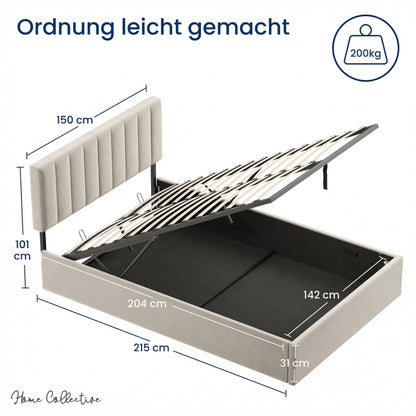 Polsterbett 140x200 & 160x200 cm mit Stauraum und Lattenrost Doppelbett mit hydraulischem Bettkasten Gepolstertes Bett Bed Stauraumbett Stabiler Bettrahmen Samt