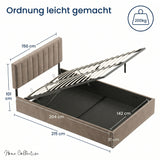 Polsterbett 140x200 & 160x200 cm mit Stauraum und Lattenrost Doppelbett mit hydraulischem Bettkasten Gepolstertes Bett Bed Stauraumbett Stabiler Bettrahmen Samt