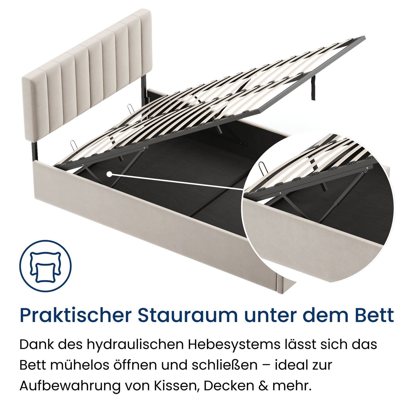 Polsterbett 140x200 & 160x200 cm mit Stauraum und Lattenrost Doppelbett mit hydraulischem Bettkasten Gepolstertes Bett Bed Stauraumbett Stabiler Bettrahmen Samt