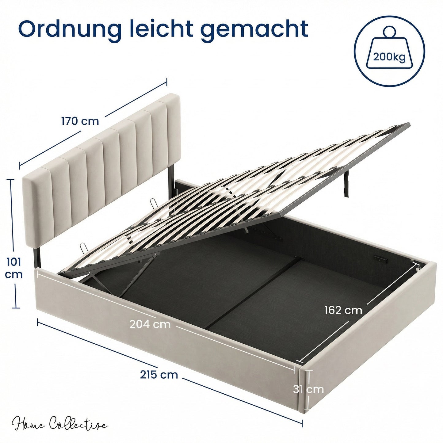 Polsterbett 140x200 & 160x200 cm mit Stauraum und Lattenrost Doppelbett mit hydraulischem Bettkasten Gepolstertes Bett Bed Stauraumbett Stabiler Bettrahmen Samt