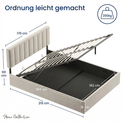 Polsterbett 140x200 & 160x200 cm mit Stauraum und Lattenrost Doppelbett mit hydraulischem Bettkasten Gepolstertes Bett Bed Stauraumbett Stabiler Bettrahmen Samt