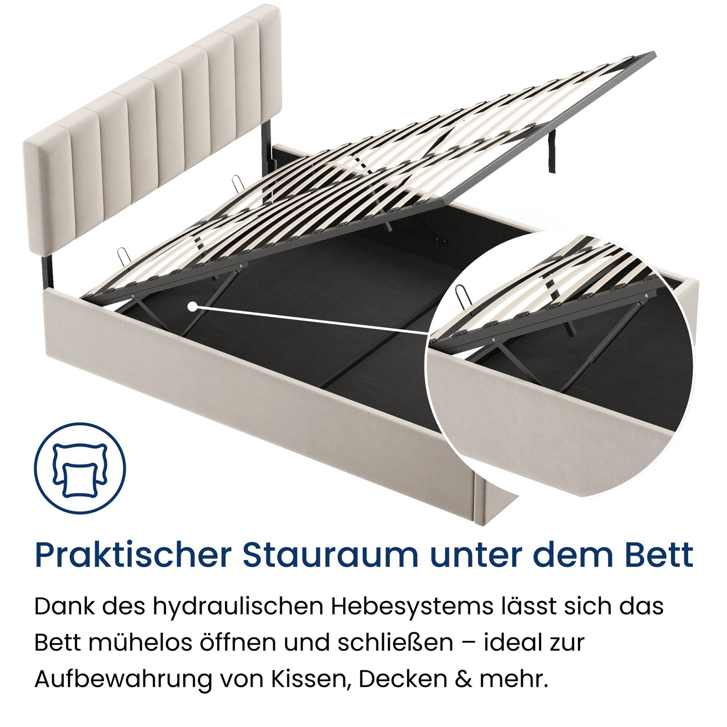 Polsterbett 140x200 & 160x200 cm mit Stauraum und Lattenrost Doppelbett mit hydraulischem Bettkasten Gepolstertes Bett Bed Stauraumbett Stabiler Bettrahmen Samt