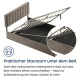 Polsterbett 140x200 & 160x200 cm mit Stauraum und Lattenrost Doppelbett mit hydraulischem Bettkasten Gepolstertes Bett Bed Stauraumbett Stabiler Bettrahmen Samt