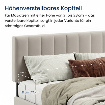 Polsterbett 140x200 & 160x200 cm mit Stauraum und Lattenrost Doppelbett mit hydraulischem Bettkasten Gepolstertes Bett Bed Stauraumbett Stabiler Bettrahmen Samt