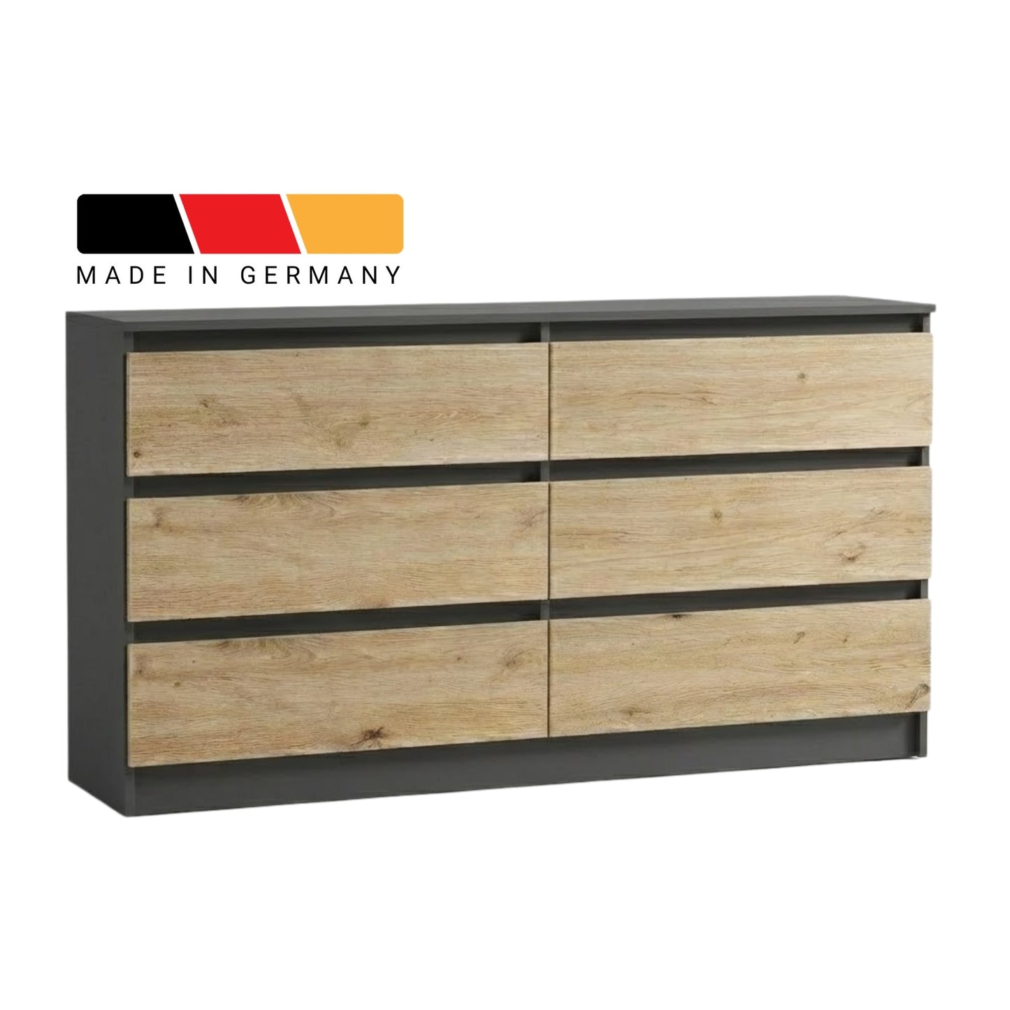 Kommode mit 6 Schubladen 95 | 120 | 140 cm breit Kommode Holz Schrank Kommode mit Schubladen Sideboard Highboard Anrichte Schlafzimmer Wohnzimmer Flur Büro Organizer