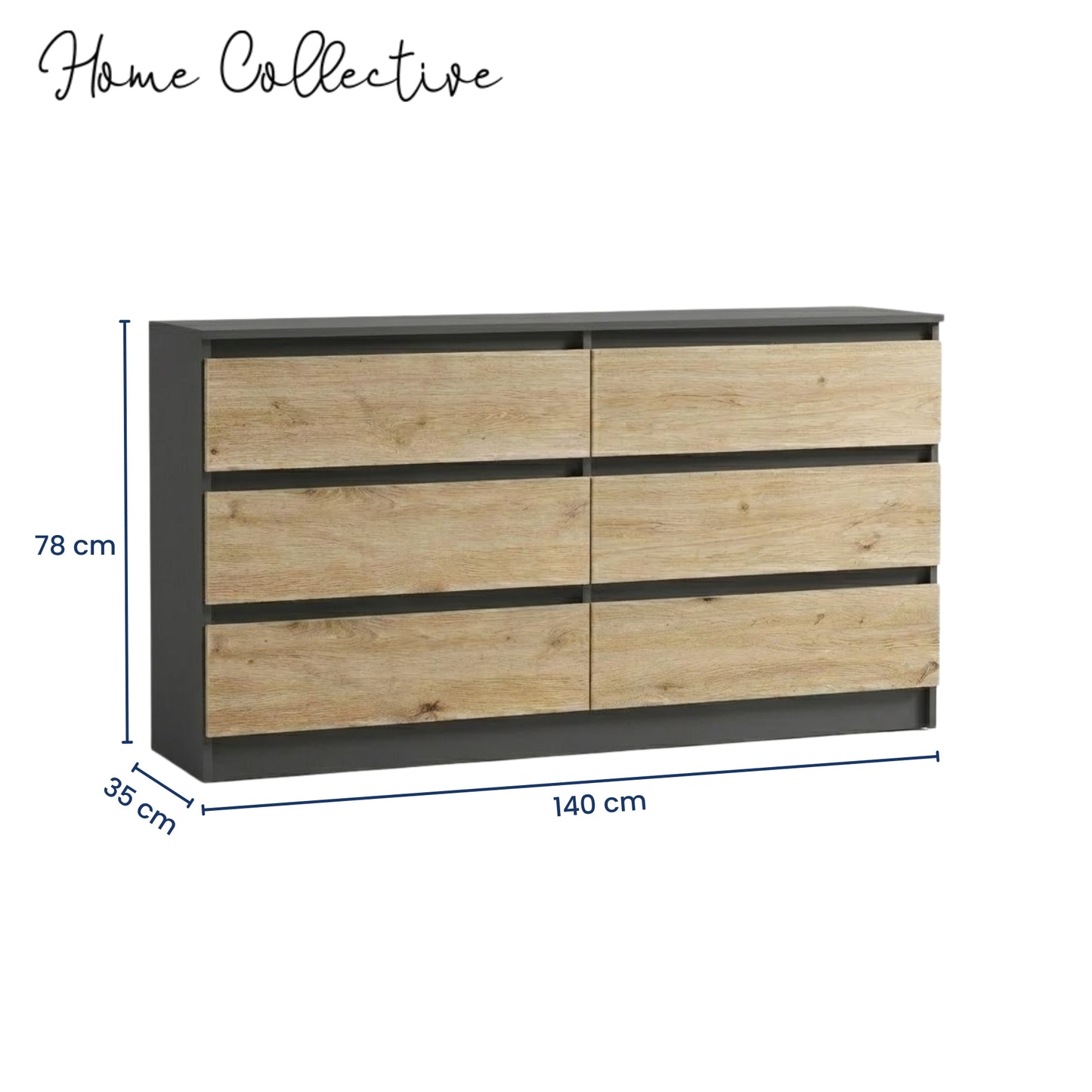 Kommode mit 6 Schubladen 95 | 120 | 140 cm breit Kommode Holz Schrank Kommode mit Schubladen Sideboard Highboard Anrichte Schlafzimmer Wohnzimmer Flur Büro Organizer