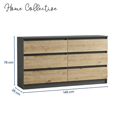 Kommode mit 6 Schubladen 95 | 120 | 140 cm breit Kommode Holz Schrank Kommode mit Schubladen Sideboard Highboard Anrichte Schlafzimmer Wohnzimmer Flur Büro Organizer
