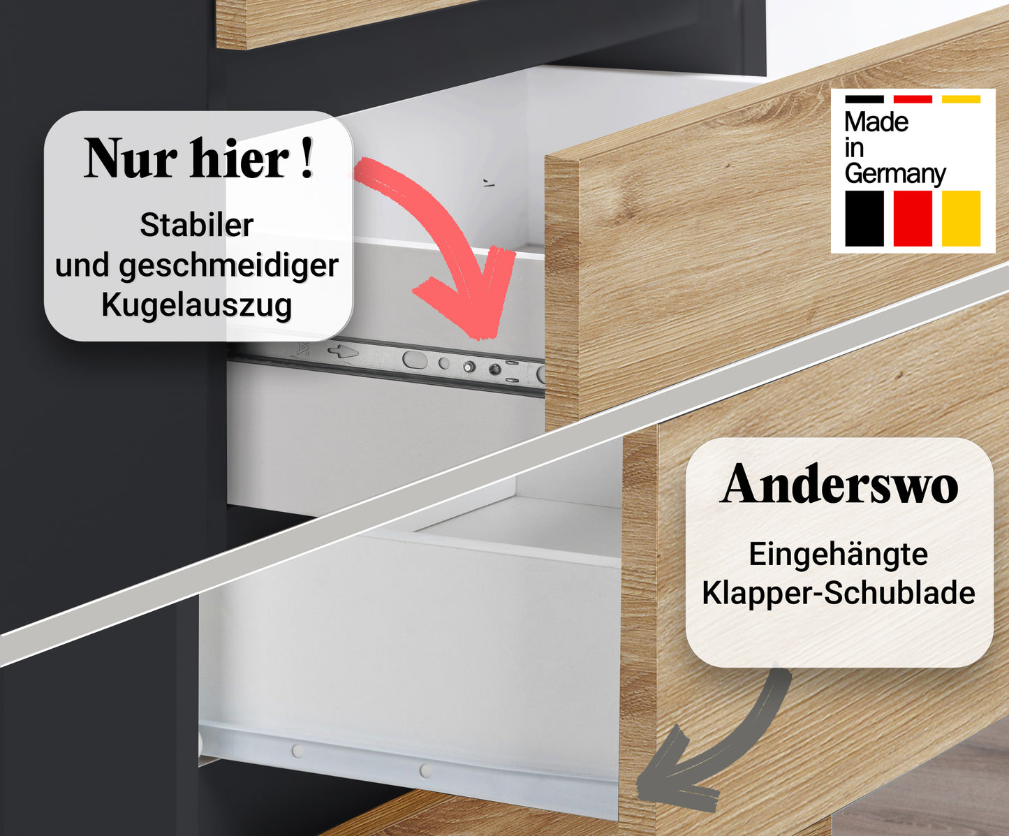 Kommode mit 6 Schubladen 95 | 120 | 140 cm breit Kommode Holz Schrank Kommode mit Schubladen Sideboard Highboard Anrichte Schlafzimmer Wohnzimmer Flur Büro Organizer
