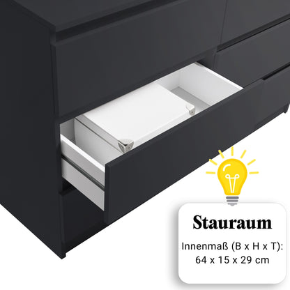 Kommode mit 6 Schubladen 95 | 120 | 140 cm breit Kommode Holz Schrank Kommode mit Schubladen Sideboard Highboard Anrichte Schlafzimmer Wohnzimmer Flur Büro Organizer