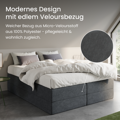 Home Collective Boxspringbett Polsterbett Bett mit Matratzenauswahl (Bonnell H2 / Kaltschaum H3), gepolstertes Kopfteil (optional), Microvelours | Verfügbare Größen: 90x200, 100x200, 120x200, 140x200, 160x200, 180x200, 200x200