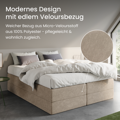 Home Collective Boxspringbett Polsterbett Bett mit Matratzenauswahl (Bonnell H2 / Kaltschaum H3), gepolstertes Kopfteil (optional), Microvelours | Verfügbare Größen: 90x200, 100x200, 120x200, 140x200, 160x200, 180x200, 200x200