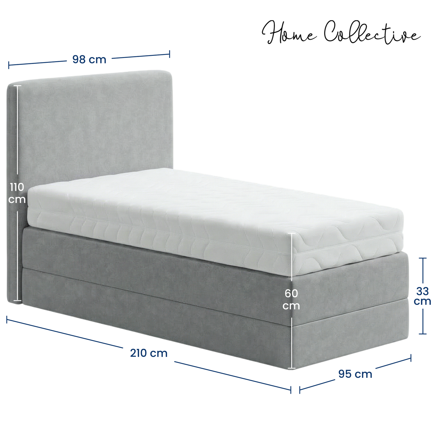 Home Collective Boxspringbett Polsterbett Bett mit Matratzenauswahl (Bonnell H2 / Kaltschaum H3), gepolstertes Kopfteil (optional), Microvelours | Verfügbare Größen: 90x200, 100x200, 120x200, 140x200, 160x200, 180x200, 200x200