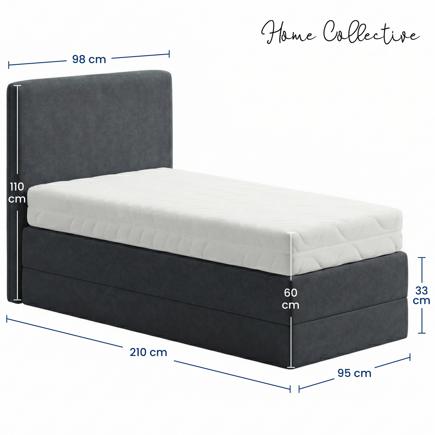 Home Collective Boxspringbett Polsterbett Bett mit Matratzenauswahl (Bonnell H2 / Kaltschaum H3), gepolstertes Kopfteil (optional), Microvelours | Verfügbare Größen: 90x200, 100x200, 120x200, 140x200, 160x200, 180x200, 200x200