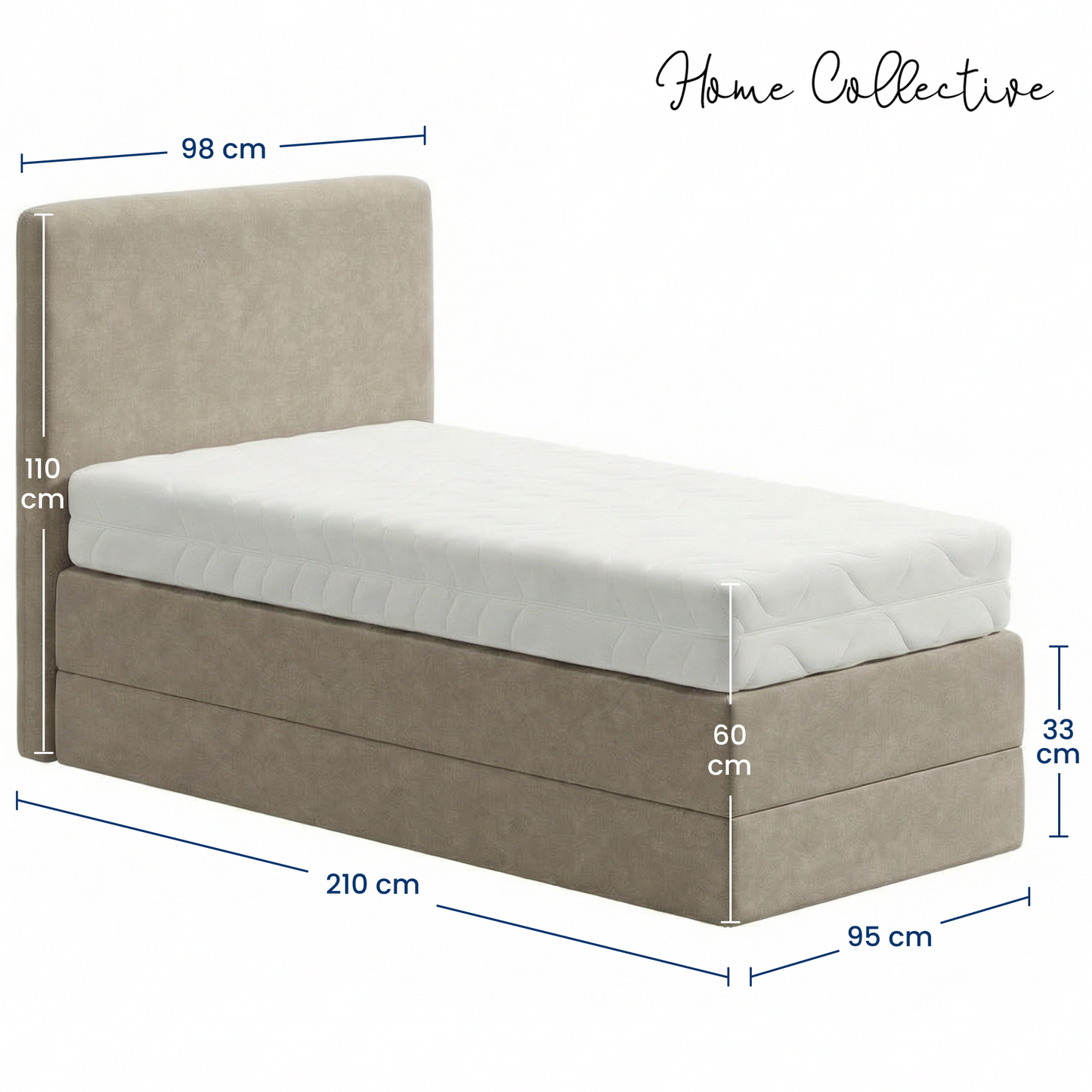 Home Collective Boxspringbett Polsterbett Bett mit Matratzenauswahl (Bonnell H2 / Kaltschaum H3), gepolstertes Kopfteil (optional), Microvelours | Verfügbare Größen: 90x200, 100x200, 120x200, 140x200, 160x200, 180x200, 200x200