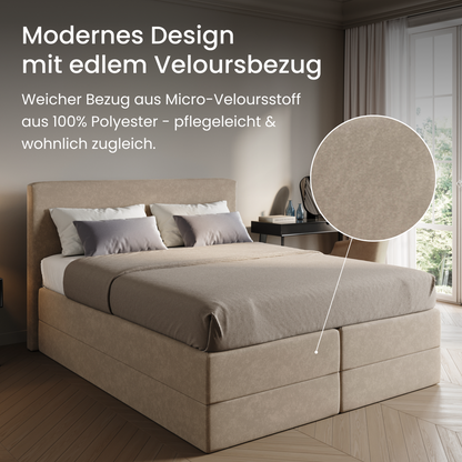 Home Collective Boxspringbett Polsterbett Bett mit Matratzenauswahl (Bonnell H2 / Kaltschaum H3), gepolstertes Kopfteil (optional), Microvelours | Verfügbare Größen: 90x200, 100x200, 120x200, 140x200, 160x200, 180x200, 200x200