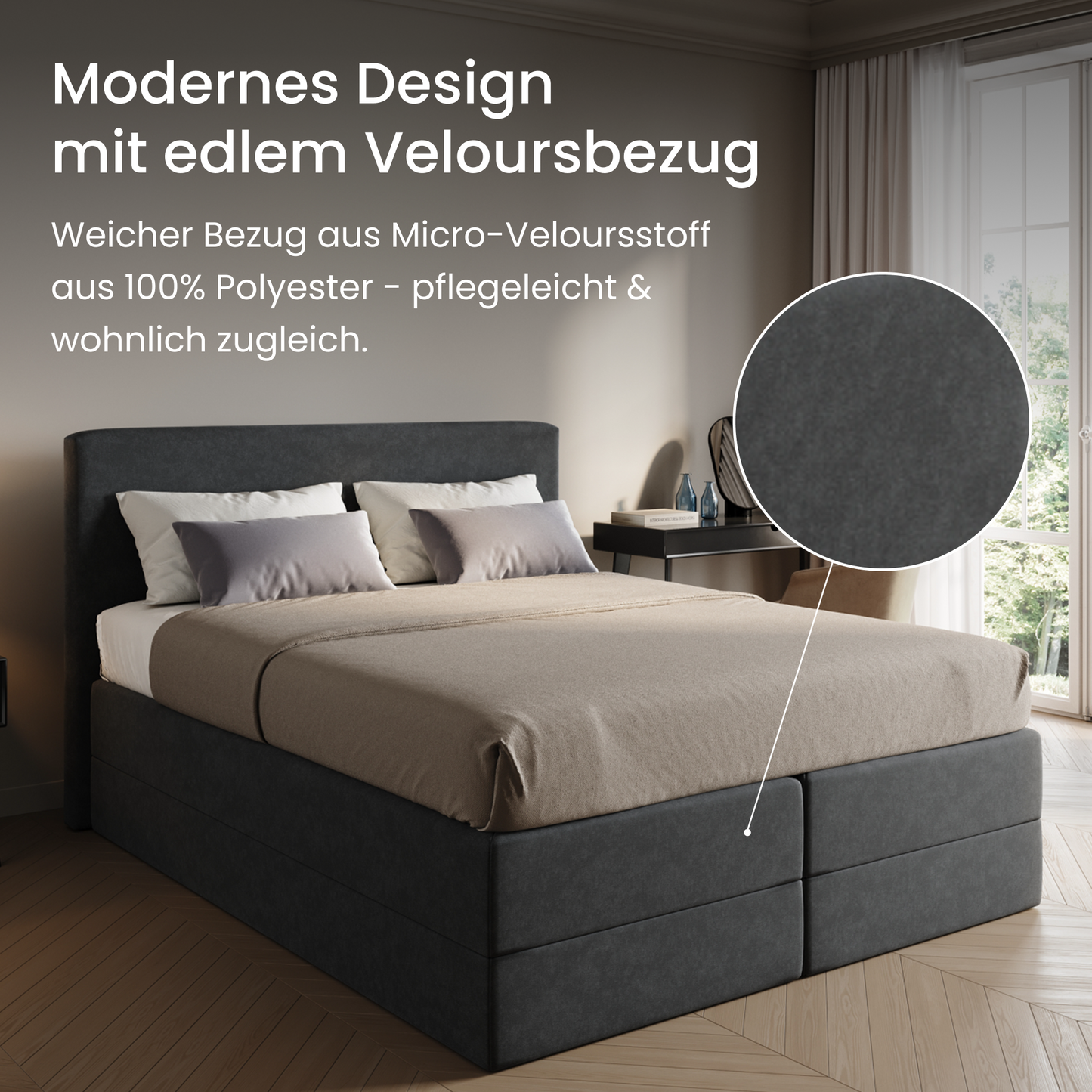 Home Collective Boxspringbett Polsterbett Bett mit Matratzenauswahl (Bonnell H2 / Kaltschaum H3), gepolstertes Kopfteil (optional), Microvelours | Verfügbare Größen: 90x200, 100x200, 120x200, 140x200, 160x200, 180x200, 200x200