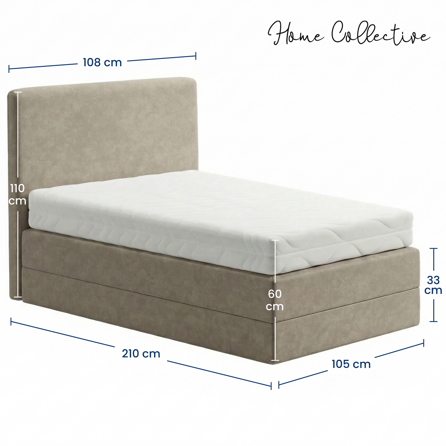 Home Collective Boxspringbett Polsterbett Bett mit Matratzenauswahl (Bonnell H2 / Kaltschaum H3), gepolstertes Kopfteil (optional), Microvelours | Verfügbare Größen: 90x200, 100x200, 120x200, 140x200, 160x200, 180x200, 200x200