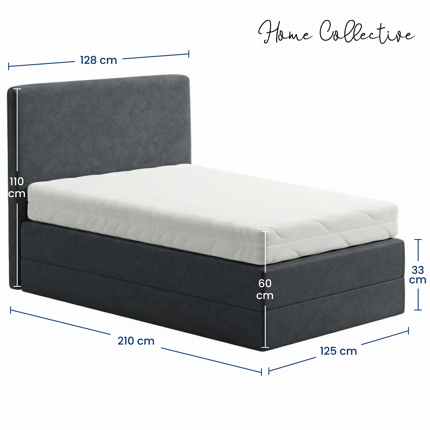 Home Collective Boxspringbett Polsterbett Bett mit Matratzenauswahl (Bonnell H2 / Kaltschaum H3), gepolstertes Kopfteil (optional), Microvelours | Verfügbare Größen: 90x200, 100x200, 120x200, 140x200, 160x200, 180x200, 200x200
