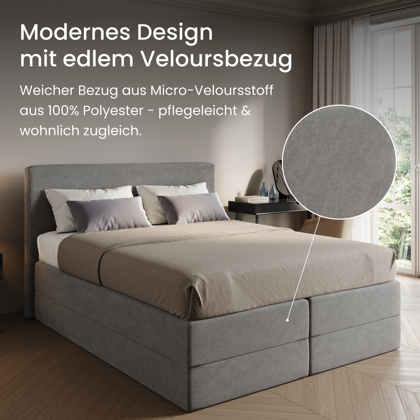 Home Collective Boxspringbett Polsterbett Bett mit Matratzenauswahl (Bonnell H2 / Kaltschaum H3), gepolstertes Kopfteil (optional), Microvelours | Verfügbare Größen: 90x200, 100x200, 120x200, 140x200, 160x200, 180x200, 200x200