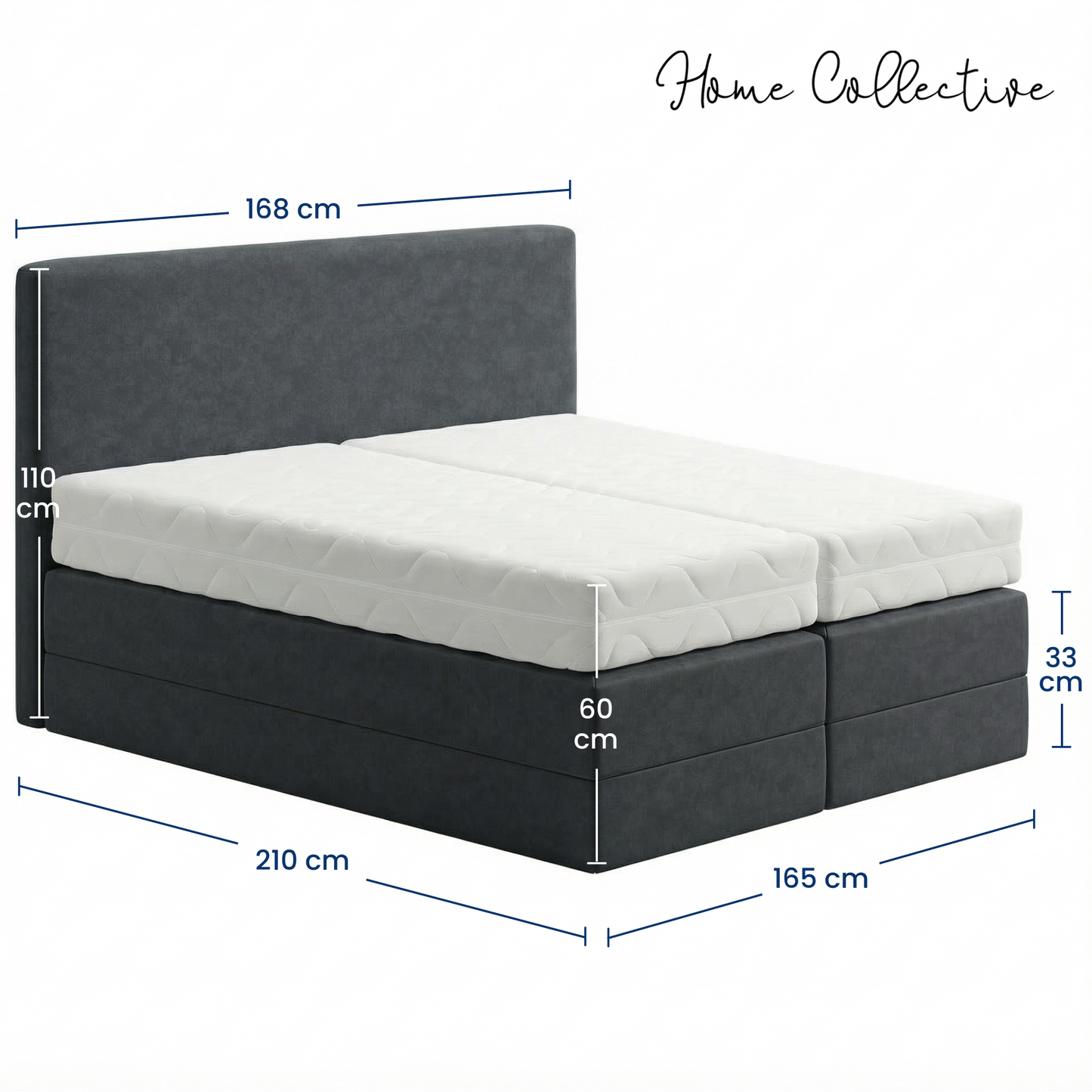 Home Collective Boxspringbett Polsterbett Bett mit Matratzenauswahl (Bonnell H2 / Kaltschaum H3), gepolstertes Kopfteil (optional), Microvelours | Verfügbare Größen: 90x200, 100x200, 120x200, 140x200, 160x200, 180x200, 200x200