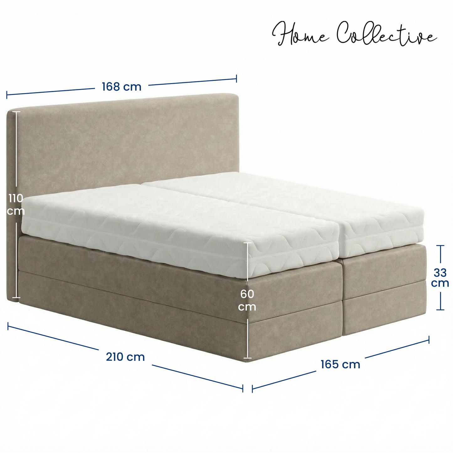 Home Collective Boxspringbett Polsterbett Bett mit Matratzenauswahl (Bonnell H2 / Kaltschaum H3), gepolstertes Kopfteil (optional), Microvelours | Verfügbare Größen: 90x200, 100x200, 120x200, 140x200, 160x200, 180x200, 200x200