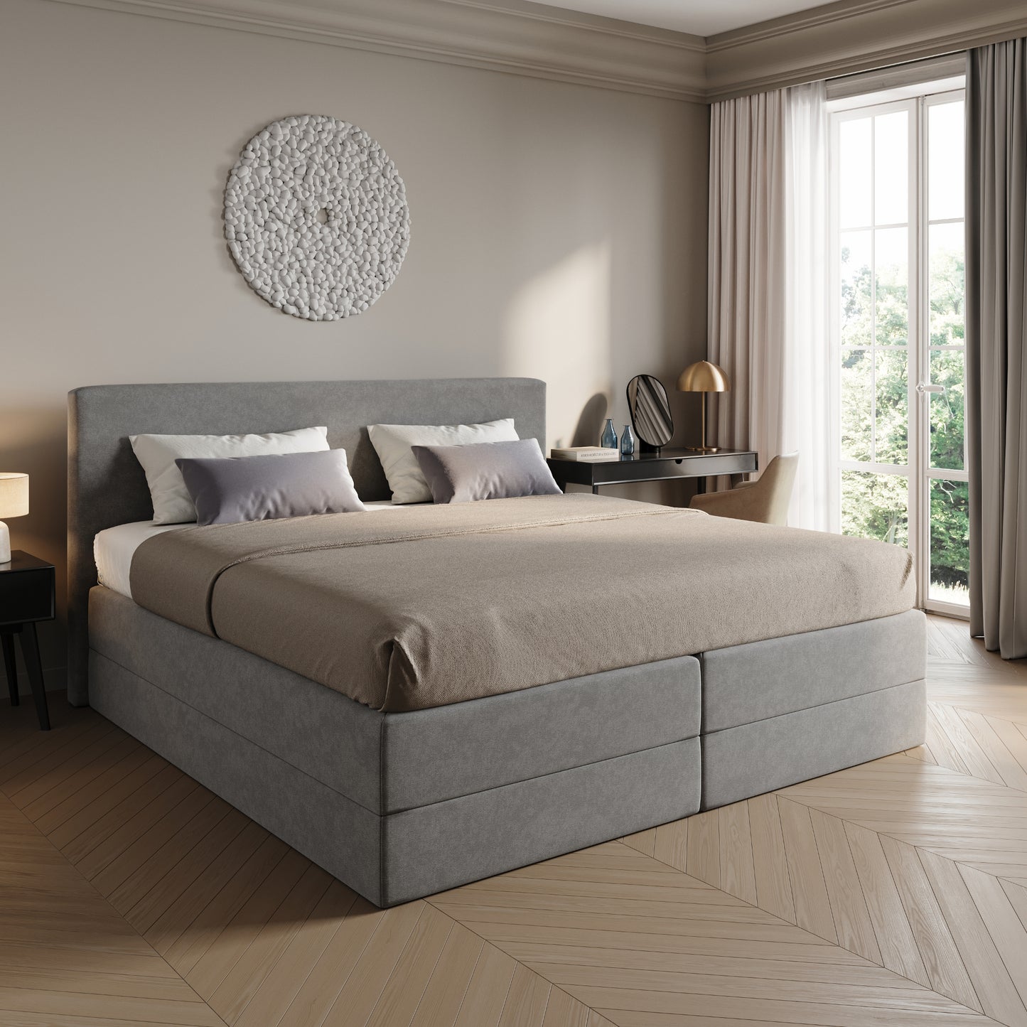 Home Collective Boxspringbett Polsterbett Bett mit Matratzenauswahl (Bonnell H2 / Kaltschaum H3), gepolstertes Kopfteil (optional), Microvelours | Verfügbare Größen: 90x200, 100x200, 120x200, 140x200, 160x200, 180x200, 200x200