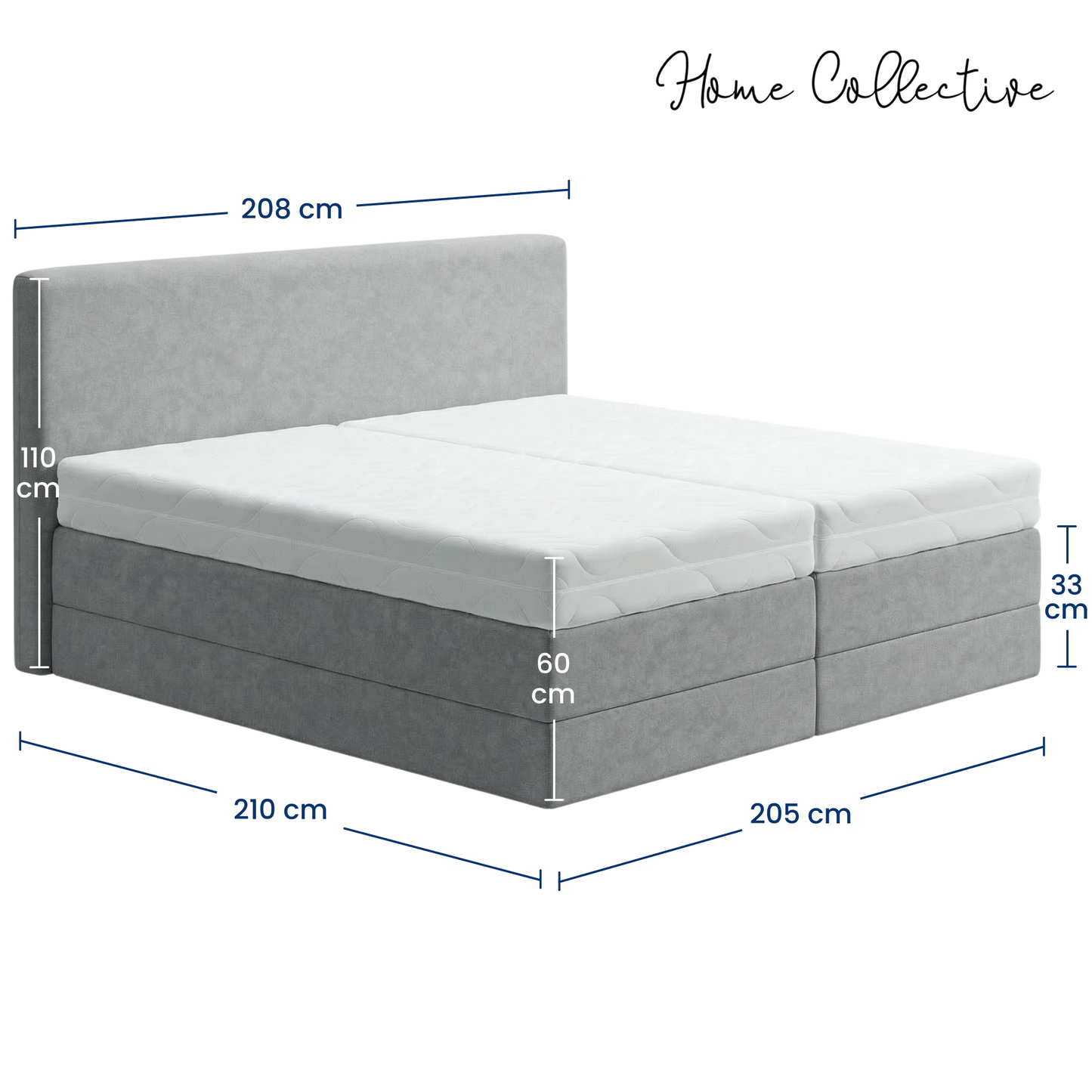 Home Collective Boxspringbett Polsterbett Bett mit Matratzenauswahl (Bonnell H2 / Kaltschaum H3), gepolstertes Kopfteil (optional), Microvelours | Verfügbare Größen: 90x200, 100x200, 120x200, 140x200, 160x200, 180x200, 200x200