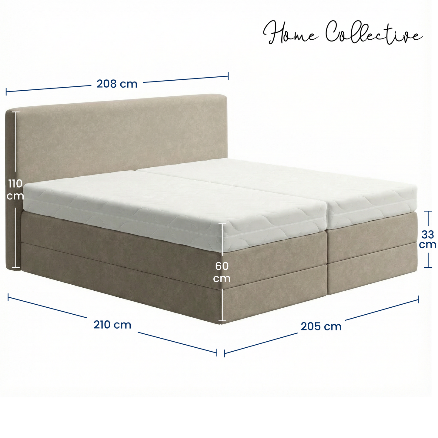 Home Collective Boxspringbett Polsterbett Bett mit Matratzenauswahl (Bonnell H2 / Kaltschaum H3), gepolstertes Kopfteil (optional), Microvelours | Verfügbare Größen: 90x200, 100x200, 120x200, 140x200, 160x200, 180x200, 200x200