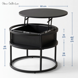 Home Collective Couchtisch Beistelltisch Ø 60 cm höhenverstellbar mit Stauraum Wohnzimmertisch modern | Wohnzimmer Möbel Couch Tisch Sofa | stabiles Metallgestell mit integriertem Fach | Schwarz