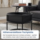 Home Collective Couchtisch Beistelltisch Ø 60 cm höhenverstellbar mit Stauraum Wohnzimmertisch modern | Wohnzimmer Möbel Couch Tisch Sofa | stabiles Metallgestell mit integriertem Fach | Schwarz