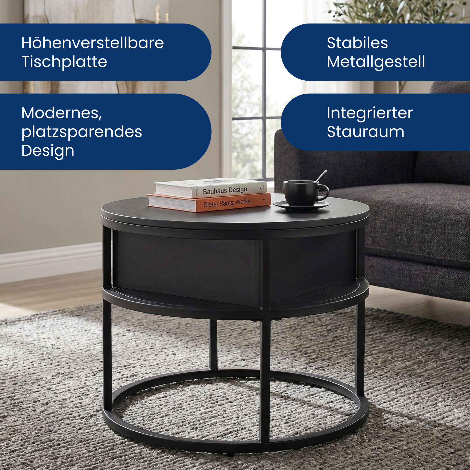 Home Collective Couchtisch Beistelltisch Ø 60 cm höhenverstellbar mit – HomeCollectiveBerlin