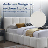 Home Collective Polsterbett Doppelbett Bett 140x200 160x200 Bettgestell mit Lattenrost weicher Bezug | gepolstertes Kopfteil, robustes Gestell, hoher Liegekomfort | moderne Steppung | Creme