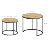 Table basse lot de 2 tables d'appoint rondes design loft 2 en 1 surface emboîtable résistante aux rayures, salon | 53cm et 43cm de large