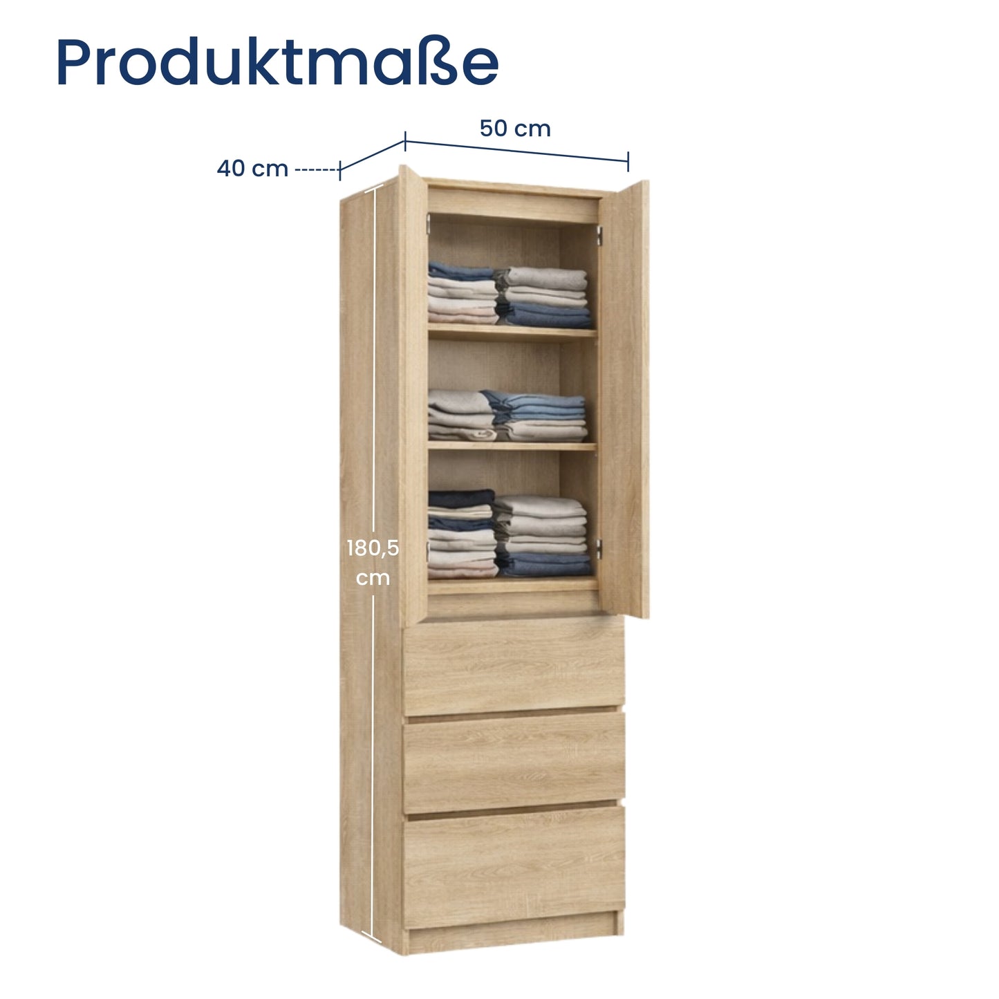 Home Collective Kleiderschrank mit Tür 50x40x180 cm – Garderobenschrank & Mehrzweckschrank mit 3–5 Einlegeböden und optional Schubladen Schrank für Schlafzimmer Flur Büro