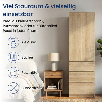 Home Collective Kleiderschrank mit Tür 50x40x180 cm – Garderobenschrank & Mehrzweckschrank mit 3–5 Einlegeböden und optional Schubladen Schrank für Schlafzimmer Flur Büro